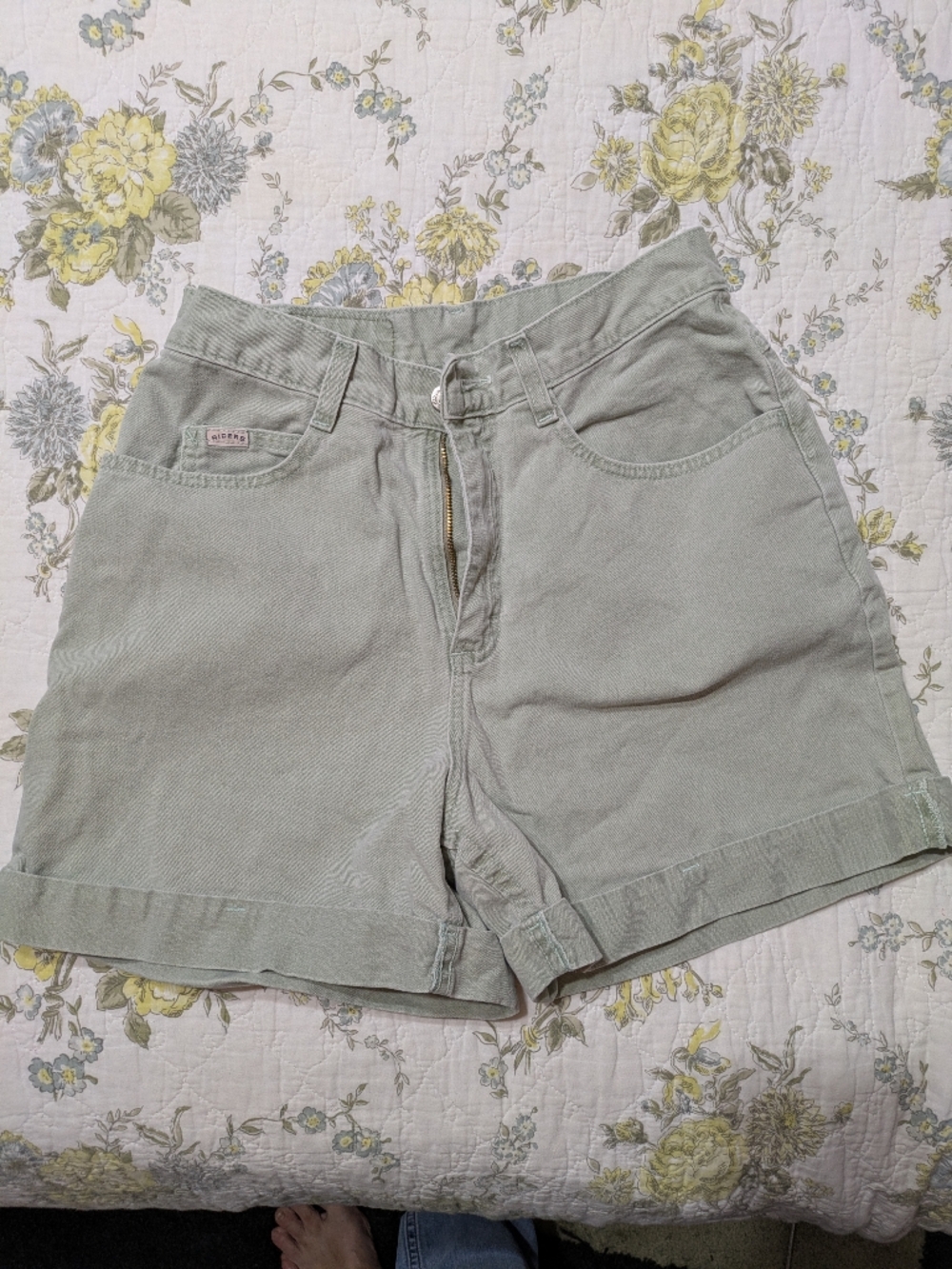 Women's Sage Green High-Waist Denim Shorts